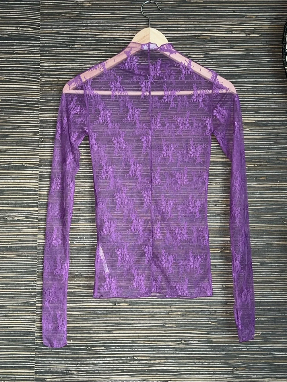 🆕 Free People Lady Lux Layering Sheer Lace Long-Sleeve Top Lilac combo XS